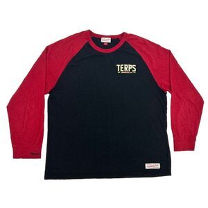 Maryland Terrapins Shirt Men's XL Black Red Mitchell & Ness‎ Crew Neck Terps